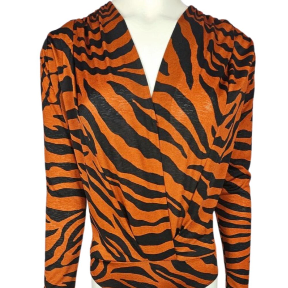 Women's Terracota and Black Zebra Print Long Sleeve Body Suit